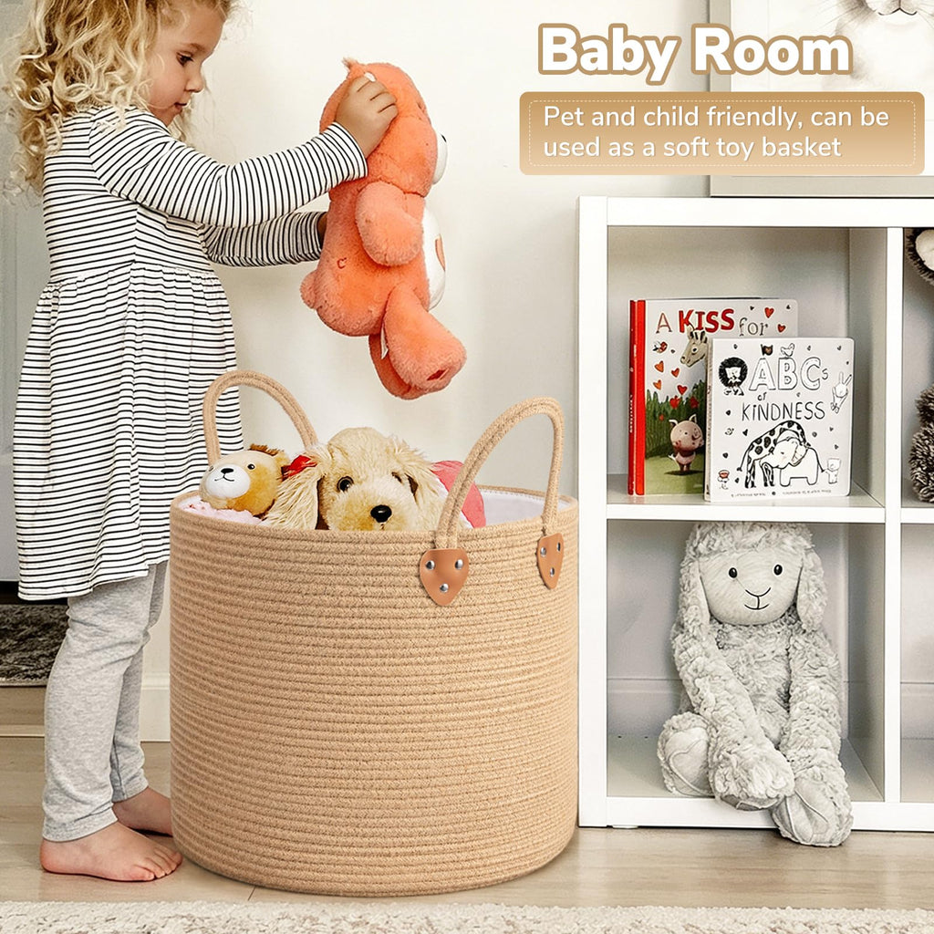 50L Blanket Basket Living Room, Wicker Laundry Baskets Decor, Baby Toy Basket with Handles, Large Nursery Hamper for