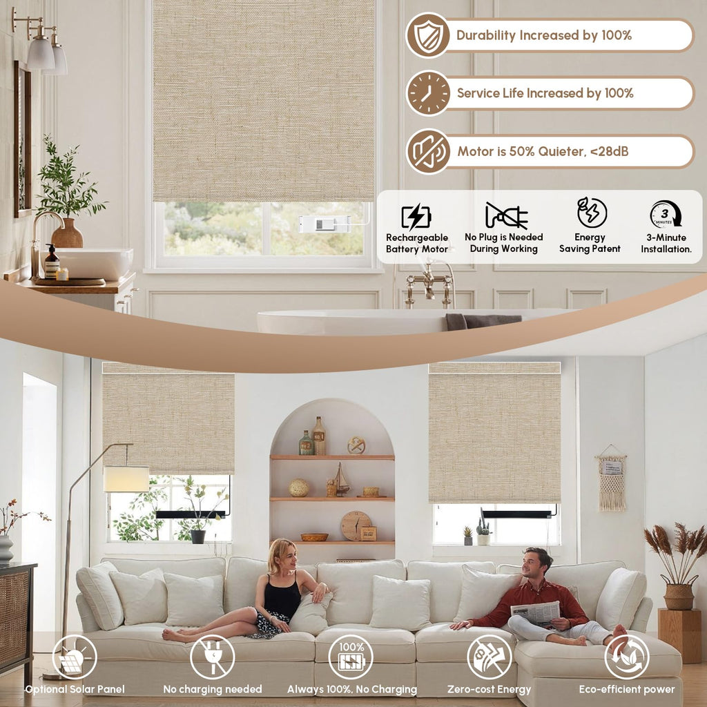 No Drill Motorized Blinds with Remote, 100% Blackout Roller Shades