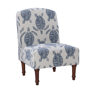 Markay Accent Chair, 25"W x 18.75"D x 35H, Ivory with Blue Sea Turtle Pattern, Traditional, Coastal, Upholstered