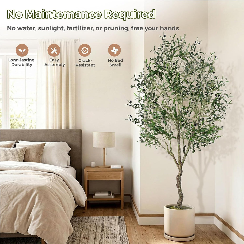 Artificial Olive Tree Indoor 6FT, Tall Faux Olive Tree with White Planter