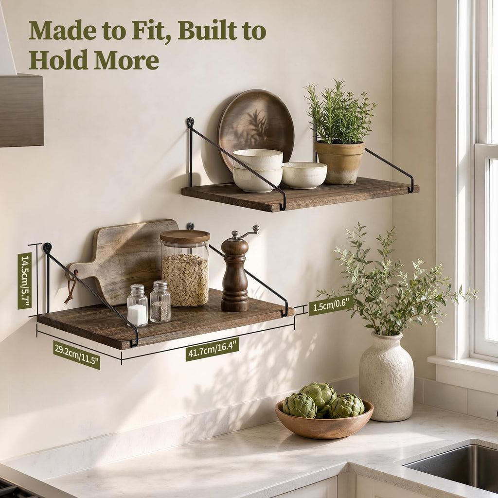 12 inch Deep Floating Shelves for Wall, Wide Shelf, Rustic Dark Brown