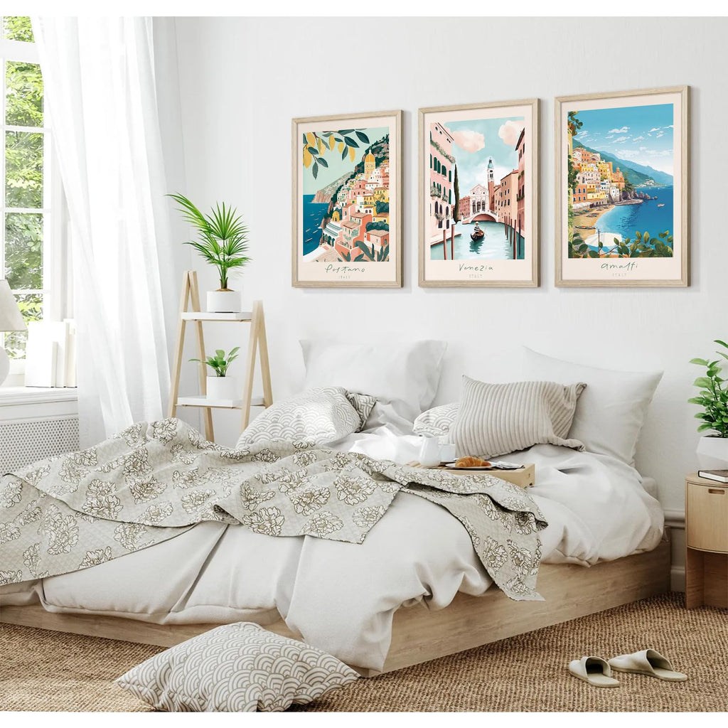 Italy Amalfi Coast Wall Art Italian City Canvas Wall Decor Italy Travel Landscape Wall Art Posters Blue Venice Beach