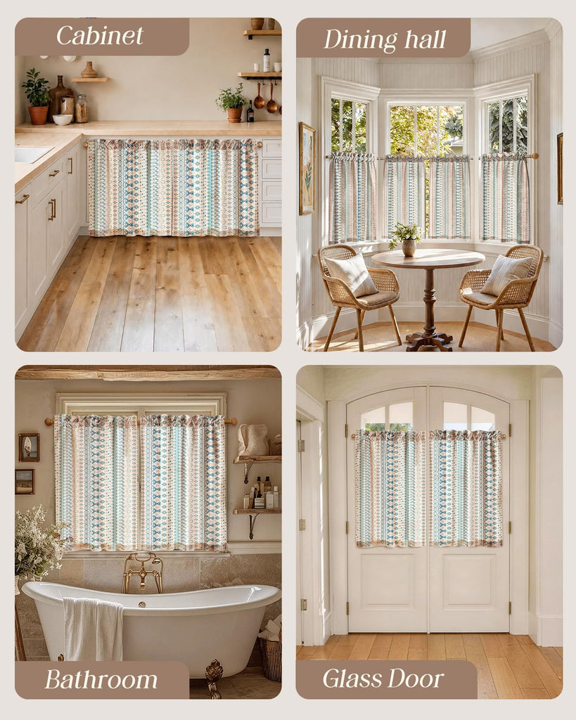 36 Inch Length Kitchen Tier Curtains, Farmhouse Boho