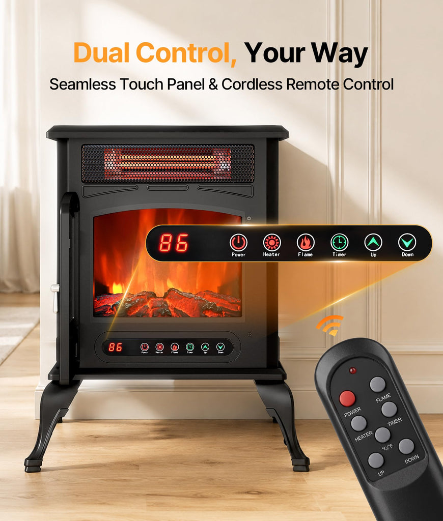 Electric Fireplace Stove Heater with 3D Flame, 1500W &Flame-Only Mode