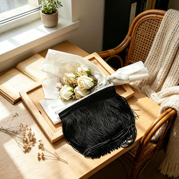 Black Chainette Fringe Trim, 11 Yards x 6 Inch Tassel Sewing Trim