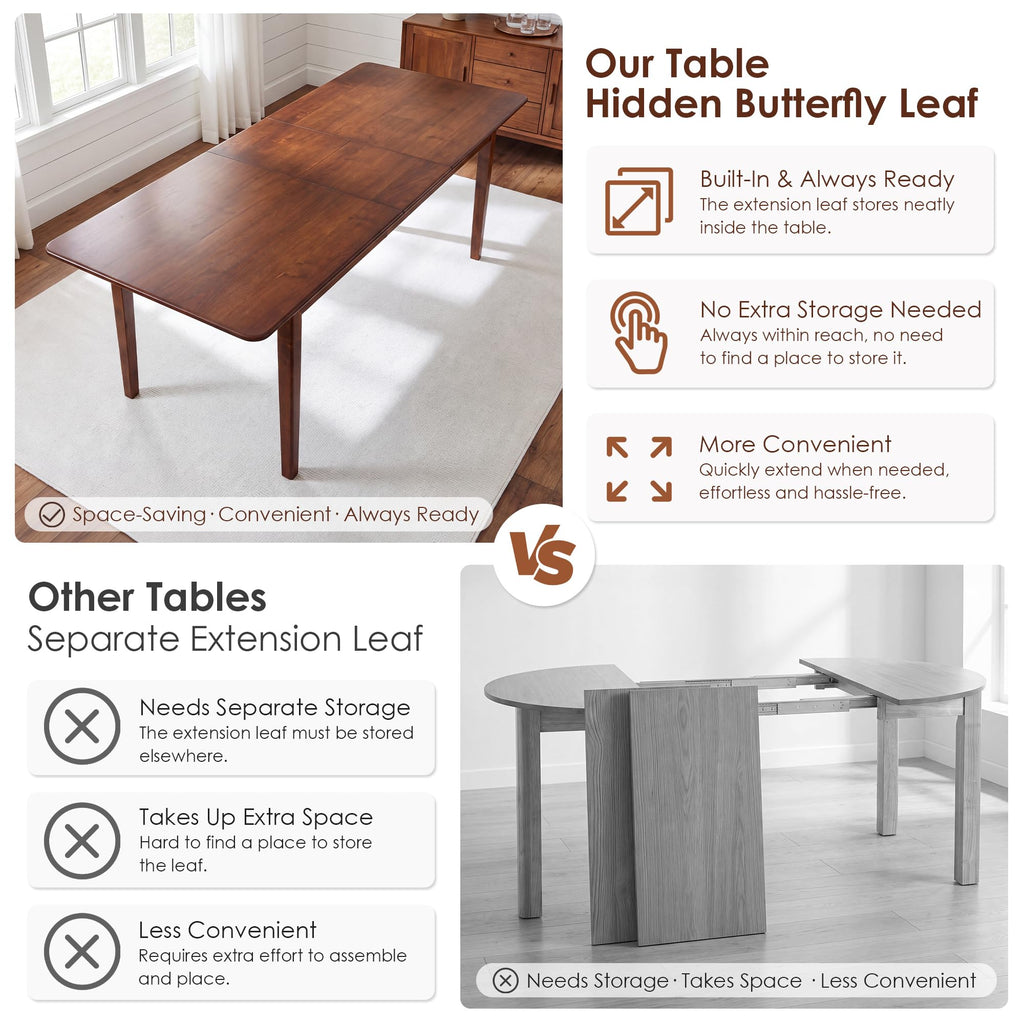 Extendable Dining Table for 4-8, 67"-82" Wood Dining Room Table with Self-Storing Butterfly Leaf, Modern Kitchen