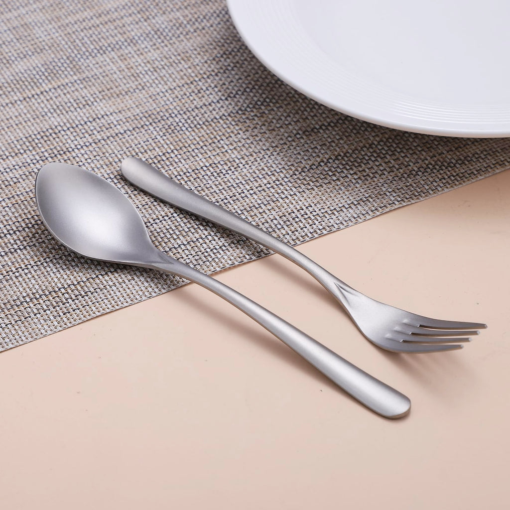 Titanium Silverware Set, Lightweight Flatware, Modern Design, Dishwasher Safe, Service for 4