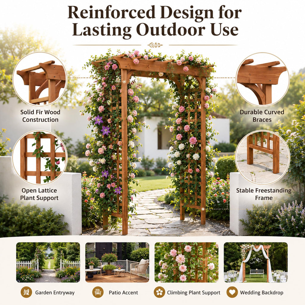 Solid Fir Wood Garden Arch Trellis for Climbing Plants Outdoor
