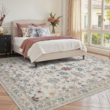 5x7 Washable Floral Boho Area Rug, Low Pile Non-Slip Carpet for Living Room Bedroom Grey