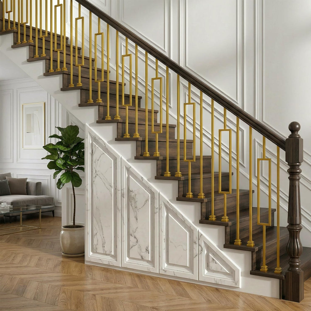 20 Pack Glossy Gold Iron Baluster Flat Shoes, Stair Shoe with Screw for 1/2" Square Balusters, Upgrade and Decorate