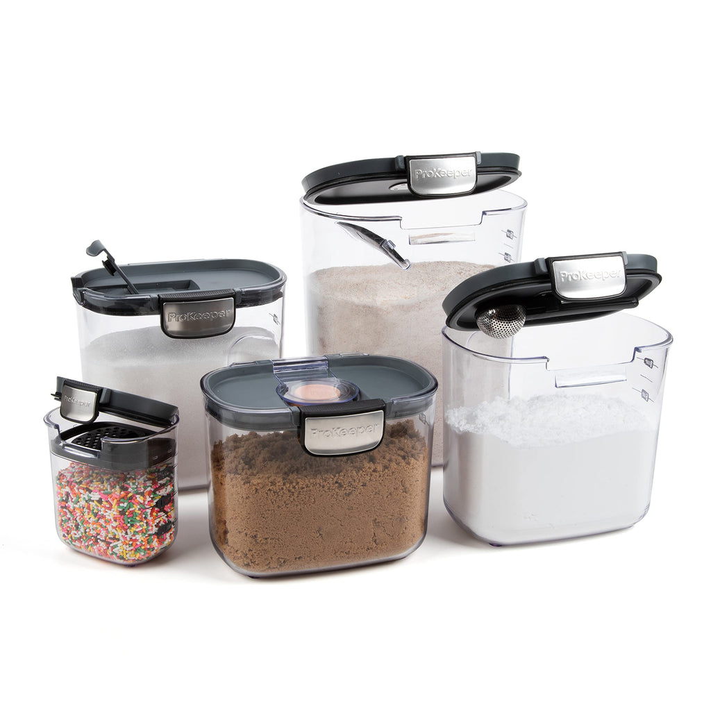 Airtight Food Storage Container Set - Clear Plastic Flour and Sugar Canister Set with Magnetic Accessories