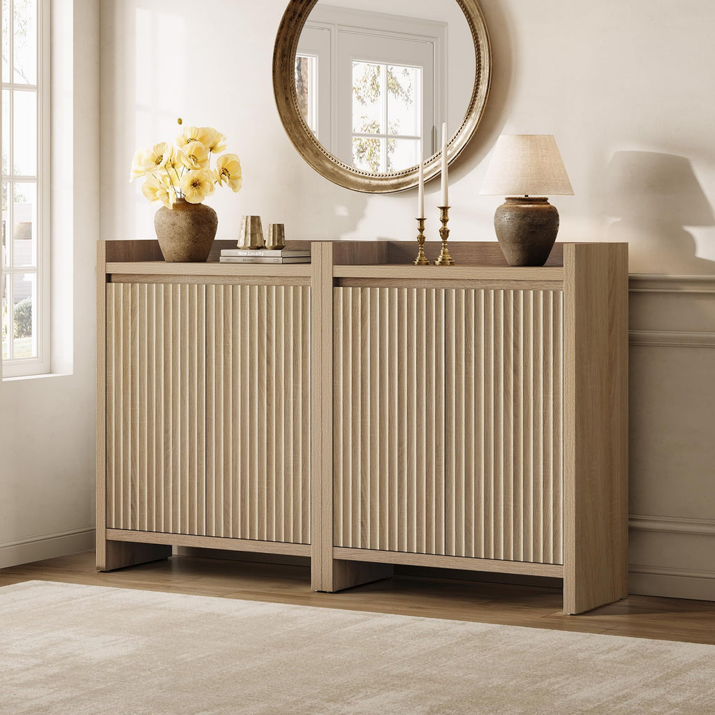 Fluted Shoe Storage Cabinet with Adjustable Shelves