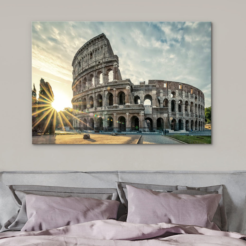 Canvas Print Wall Sunset Over Roman Colosseum in Rome, Italy Cityscape Nature Photography Modern Rustic Landscape