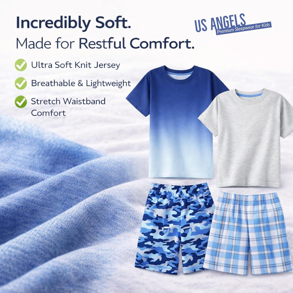 Pajamas Set for Boys, Piece Set, Short Sleeve Shirt with Pajama Shorts