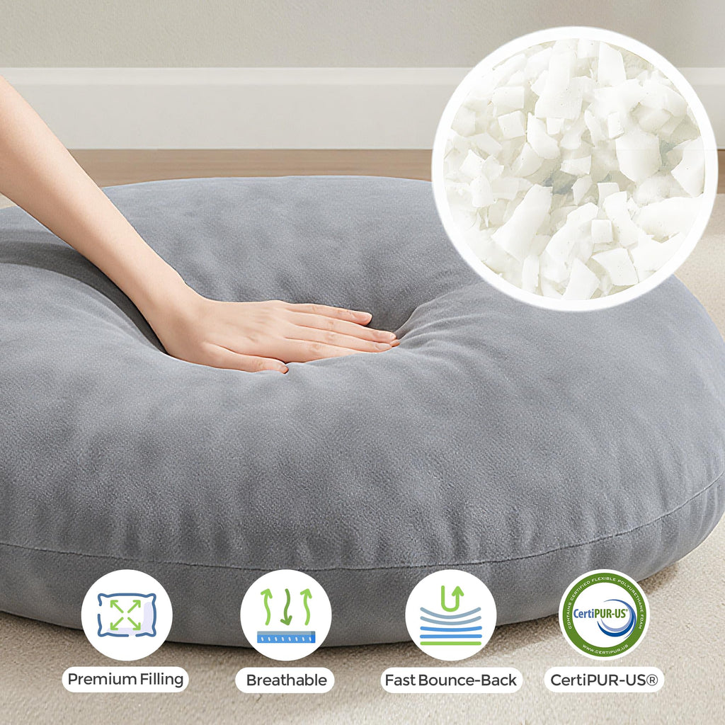 32" Floor Pillow, Large Meditation Cushions for Adults, Grey