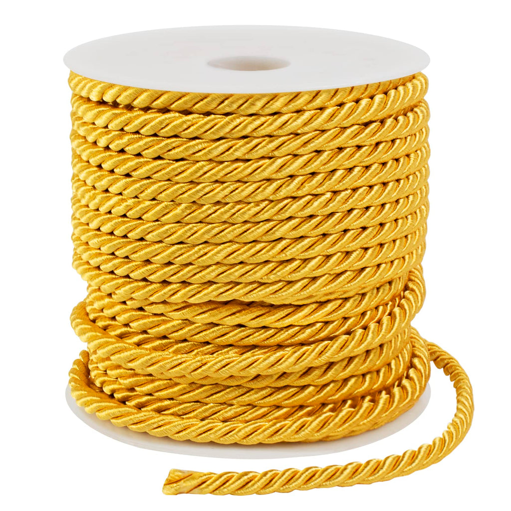 Twisted Silk Rope Cord, Soft Golden Yellow Rope Satin Cord Trim 5mm Nylon Cord, Thick Decorative Rope - 27 Yards