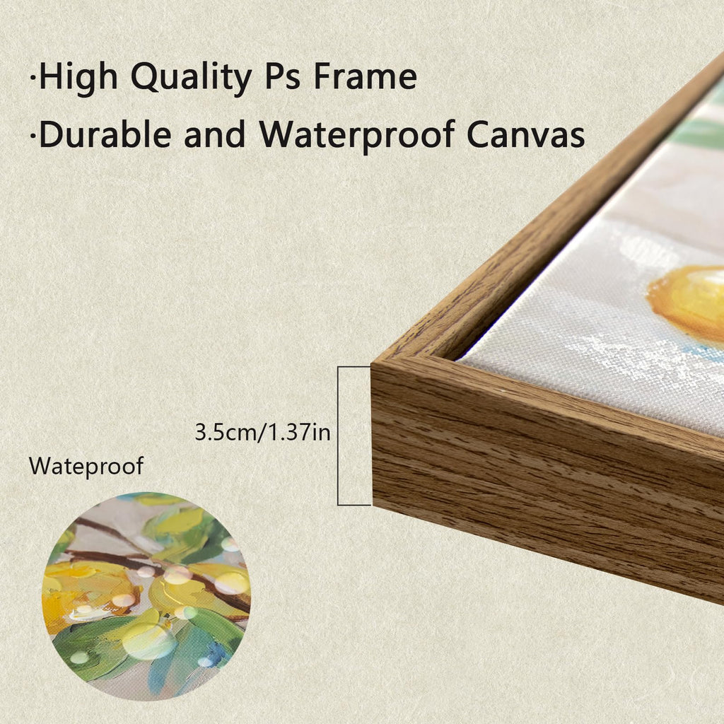 Framed Vintage Kitchen Wall Art, hand-painted Yellow Lemon Still Life Wall Decor Oil Paintings, Rustic Farmhouse