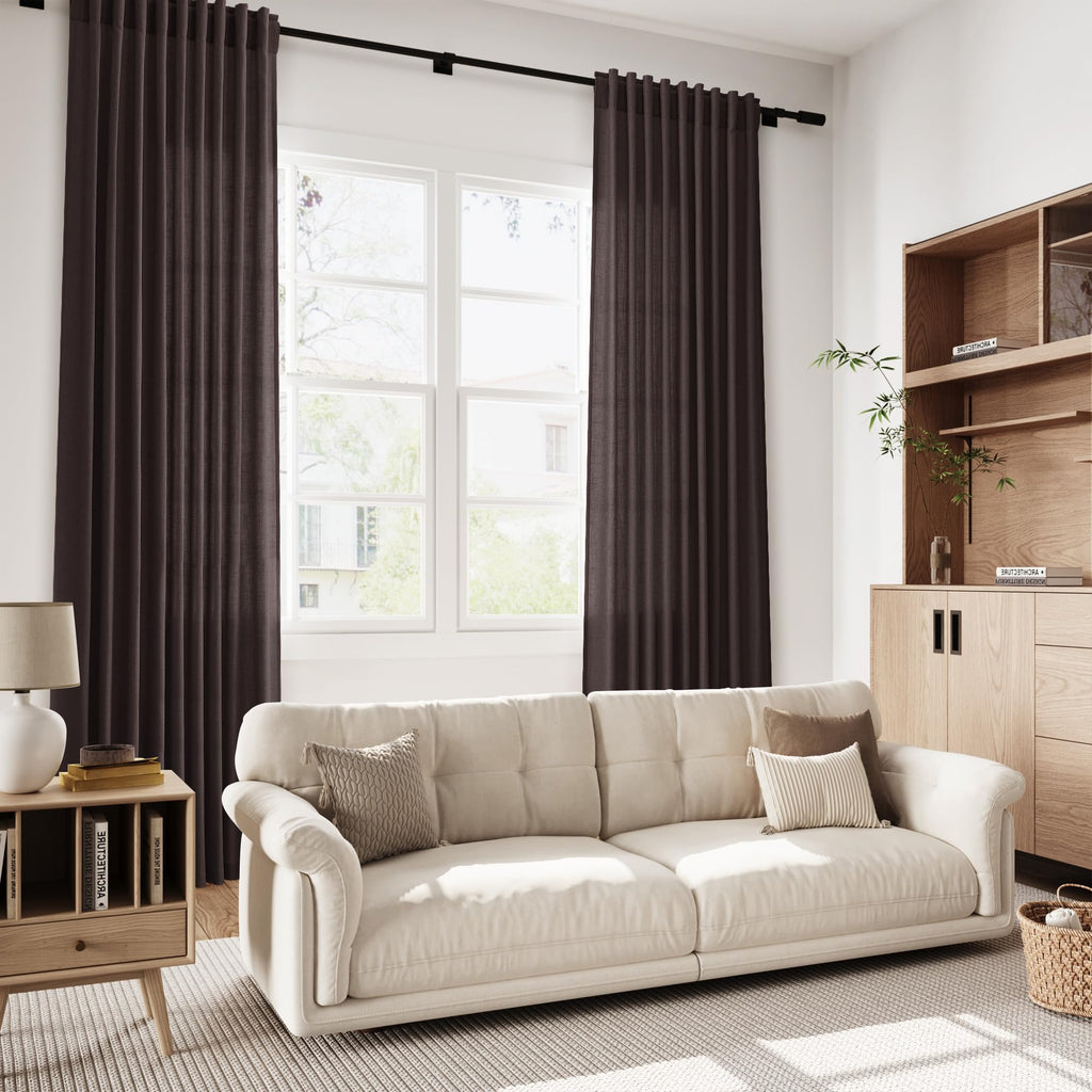 Cocoa Coffee Linen Curtains 72 Inch Long Bedroom Lightweight Door Drapes 2 Panels Set, Semi Sheer Light Filtering