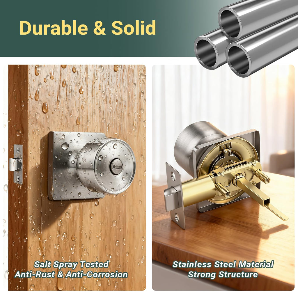 Tulip Privacy Door Knob with Square Backplate, Modern Cylindrical Square Rosette Keyless Lock , Quiet & Easy Install