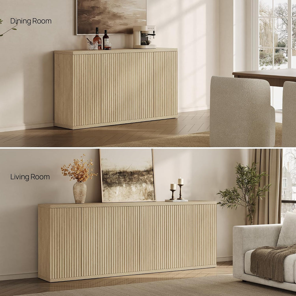 Buffet Cabinet with Storage Sideboard Cabinet with Doors & Shelves | Accent Sideboard Modern Credenza Fluted Storage