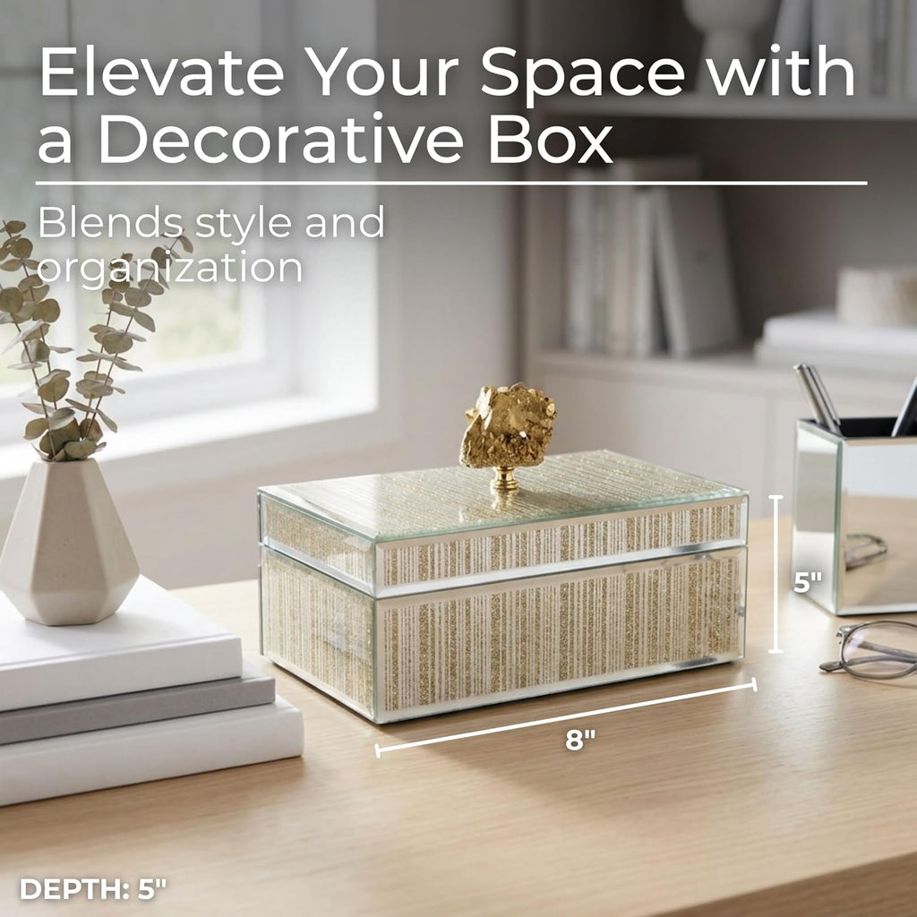 Decorative Storage Box Decor - Modern Jewelry Box with Lid and Statement Handle, or Office Display - Stylish Accent