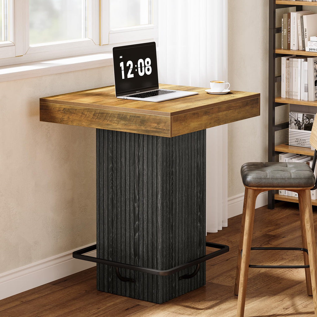 Square Bar Table, Kitchen Dining Table, Industrial Counter Height Pub Cocktail Table Home Bar Unit with Metal