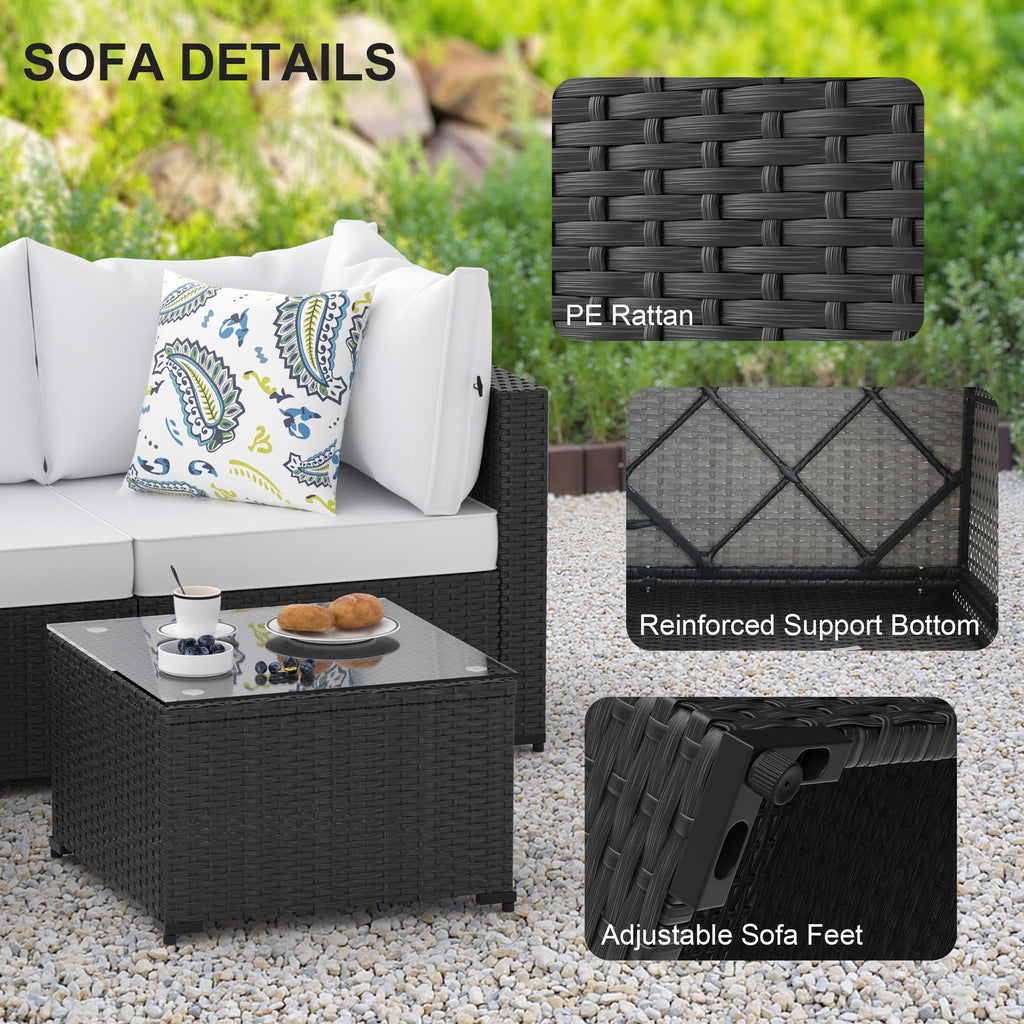 Set, 5PCS Outdoor Sectional with Ottoman Wicker Rattan Patio Couch with Thickened Cushion Modular Wicker