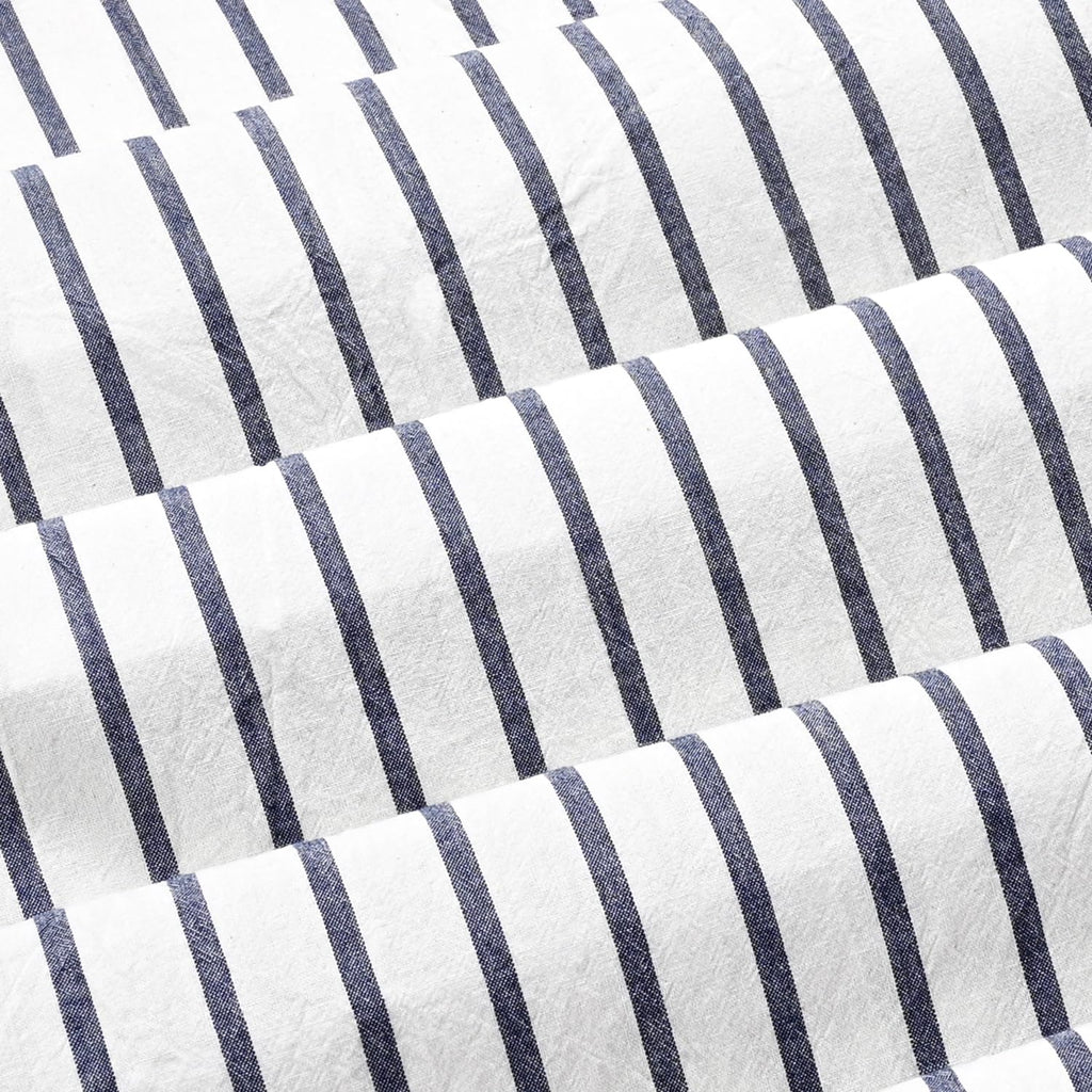 Ides Linen Button Farmhouse Beige with Bowknot, Linen and Cotton Woven Fabric, Pleated Blue Stripe, Country Style