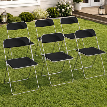 6 Pack Black Plastic Folding Chairs - Banquet Bundle Stackable for Wedding Table, Event Seating, Hotel Ballroom