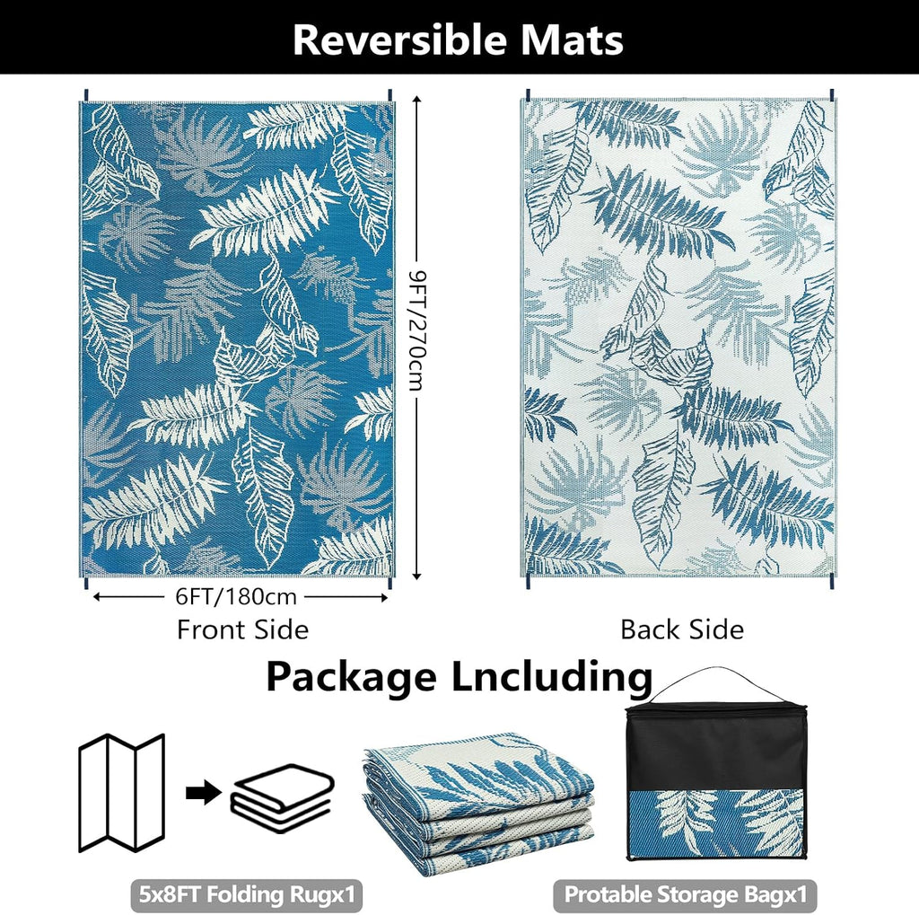 Outdoor Rug Waterproof Reversible Plastic Patio Rug Large Outdoor Carpet Lightweight UV-Resistant Portable