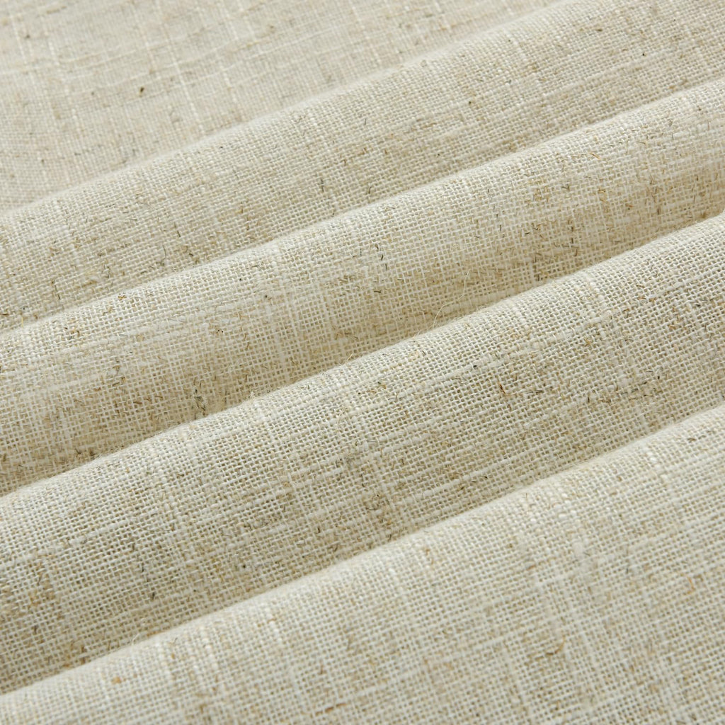 Ides Linen Button Farmhouse Beige with Bowknot, Linen and Cotton Woven Fabric, Pleated Blue Stripe, Country Style