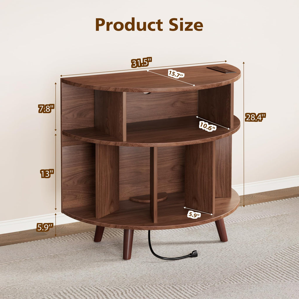 31.5" Record Player Stand with Power Outlet, Curved Vinyl Storage Cabinet