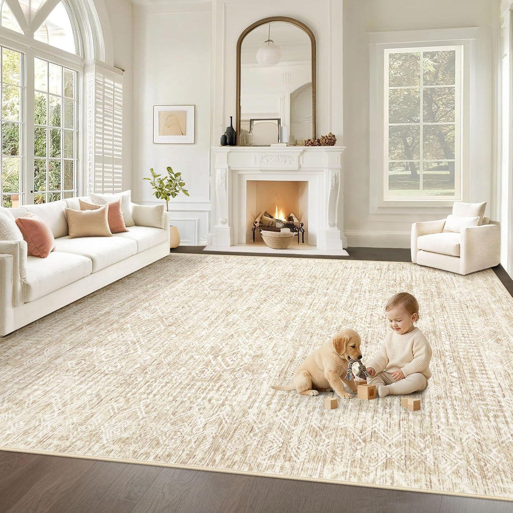 Living Room Rugs 9x12: Washable Moroccan Geometric Boho Rug Farmhouse Non Slip Stain Resistant Large