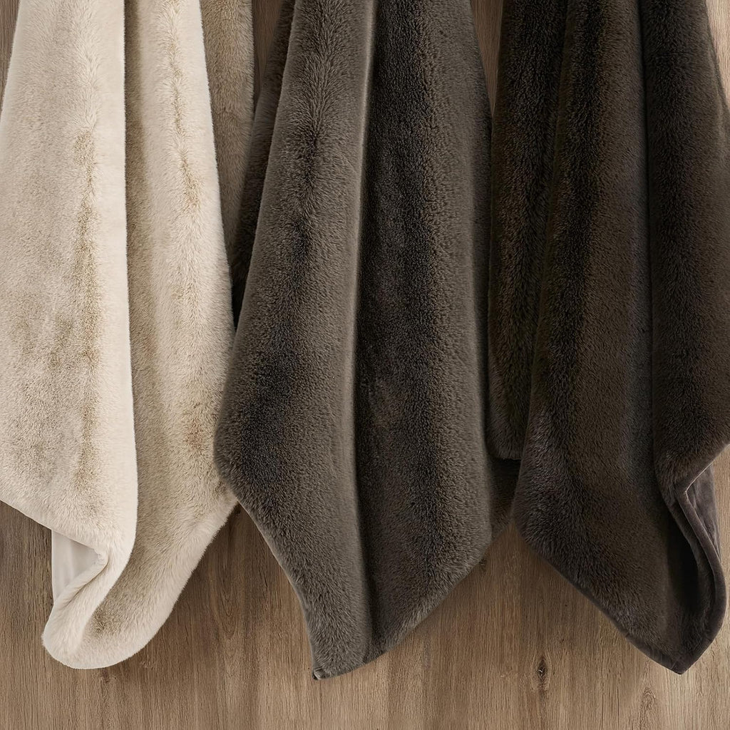 Faux Chinchilla Fur Throw Blanket, 50"x60", Birch Mink | Luxury, Super Soft, 1220GSM, Fluffy Cozy Mink, Reversible