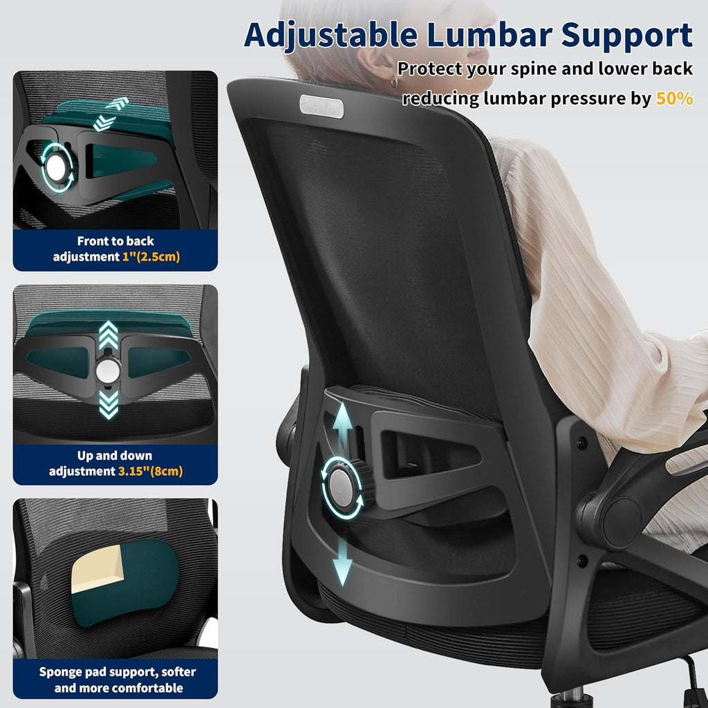 Ergonomic Office Chair Desk Chair with Adjustable Lumbar Support | Mesh Computer Chair Home Office Desk Chair with