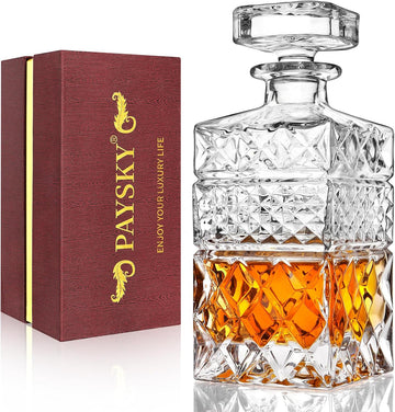 Whiskey Decanter,27 oz Liquor Decanter with Glass Stopper in Gift Box,Premium Bourbon Decanter,Crystal Scotch