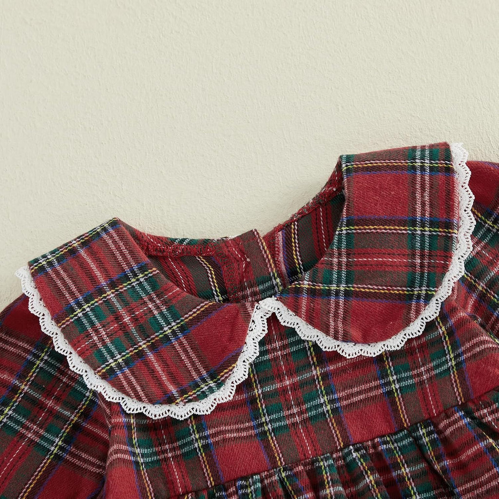 Baby Girl Peter Pan Collar Outfit Gingham Top Pants Set Fall Winter Clothes