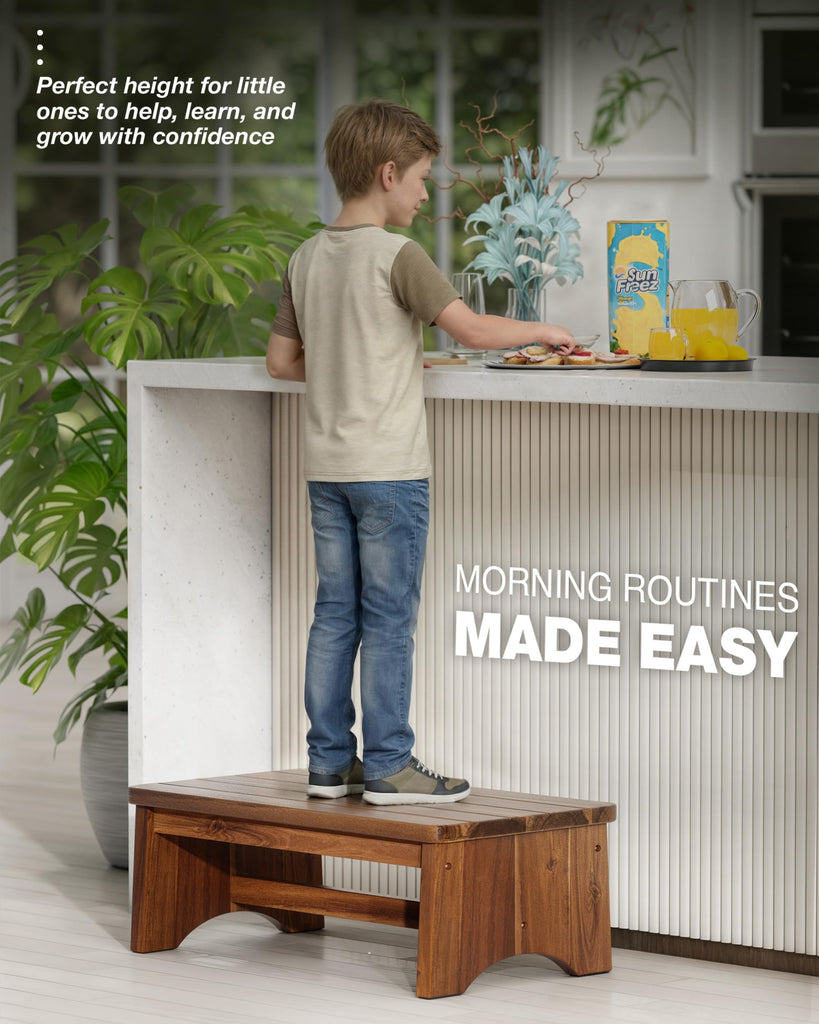 Extra Wide 26in Wooden Step Stool, Heavy Duty, Holds Up to 375 lbs