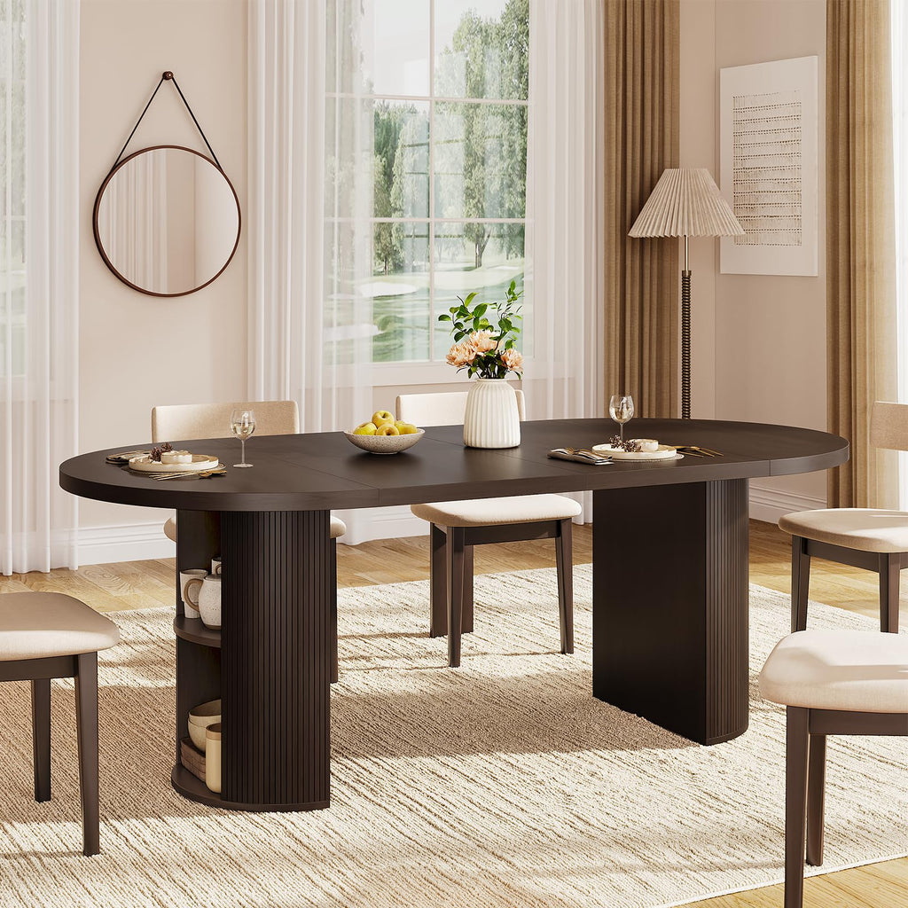 41-78Inch Extendable Dining Table for 4-8, Storage Shelf, Darkbrown
