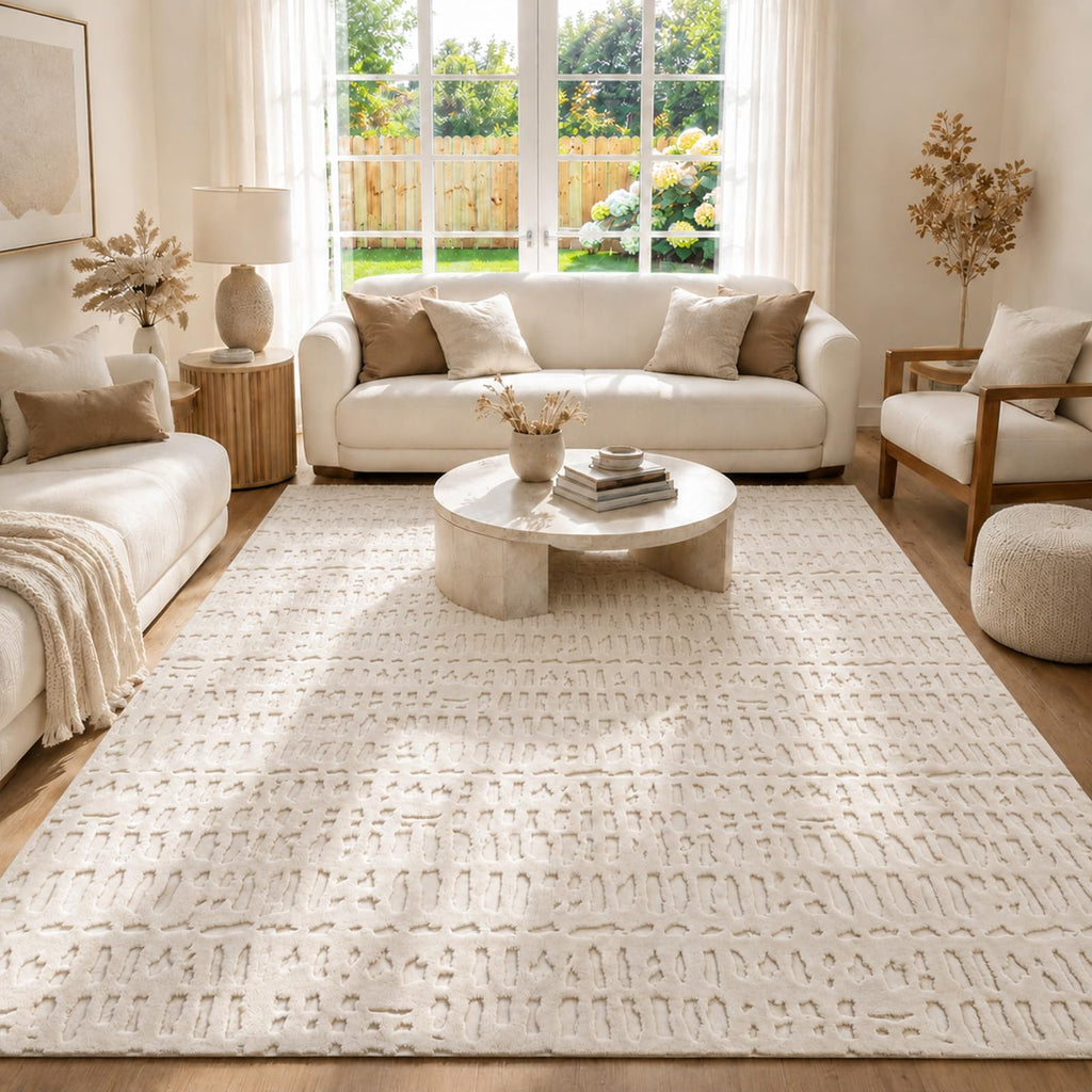 Washable Area Rugs Textured Non Slip, Beige