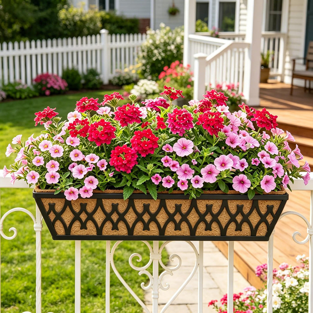 2 Pack 24 Inch Window Boxes Planters Railing Planter Box with Adjustable Brackets for Porch Fence Patio Balcony
