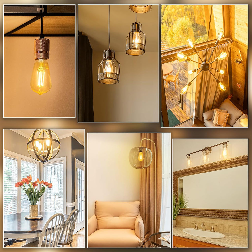 E26 Edison Bulbs 60W, 2200K Amber Warm, 6W LED Edison Bulb ST64, Amber Glass, Vintage LED Light for Home, 600LM, Non