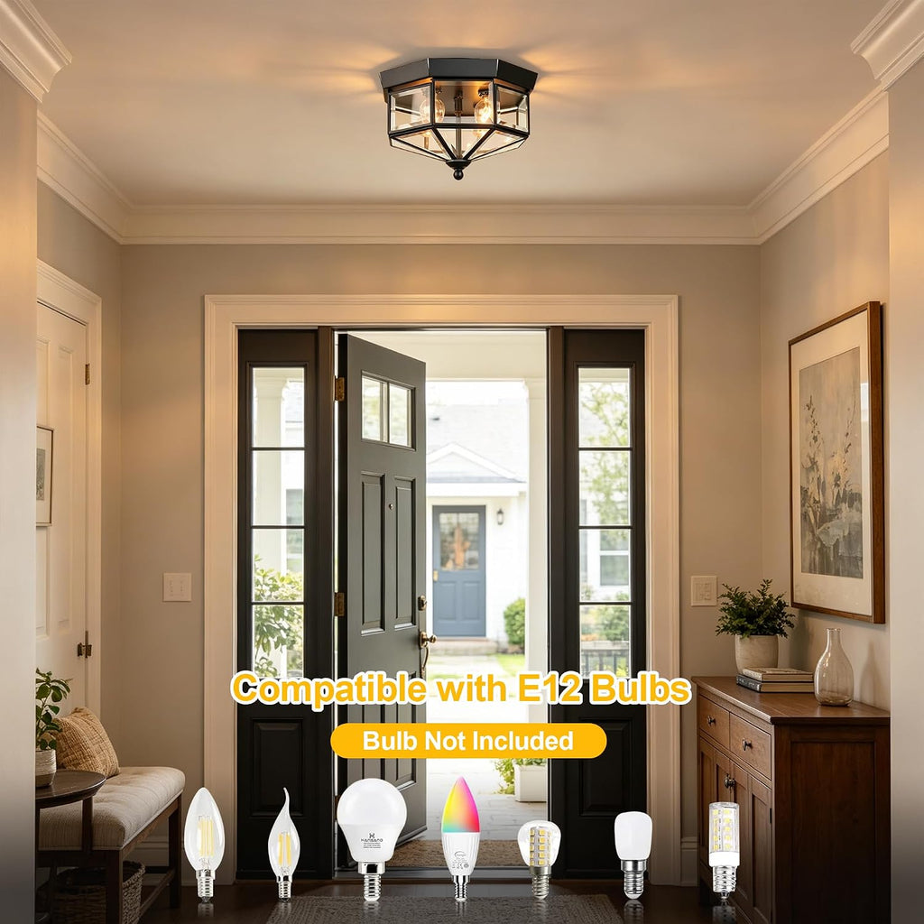 Flush Mount Outdoor Ceiling Light Fixture, 4 Light Exterior Porch Ceiling Lights with Clear Glass