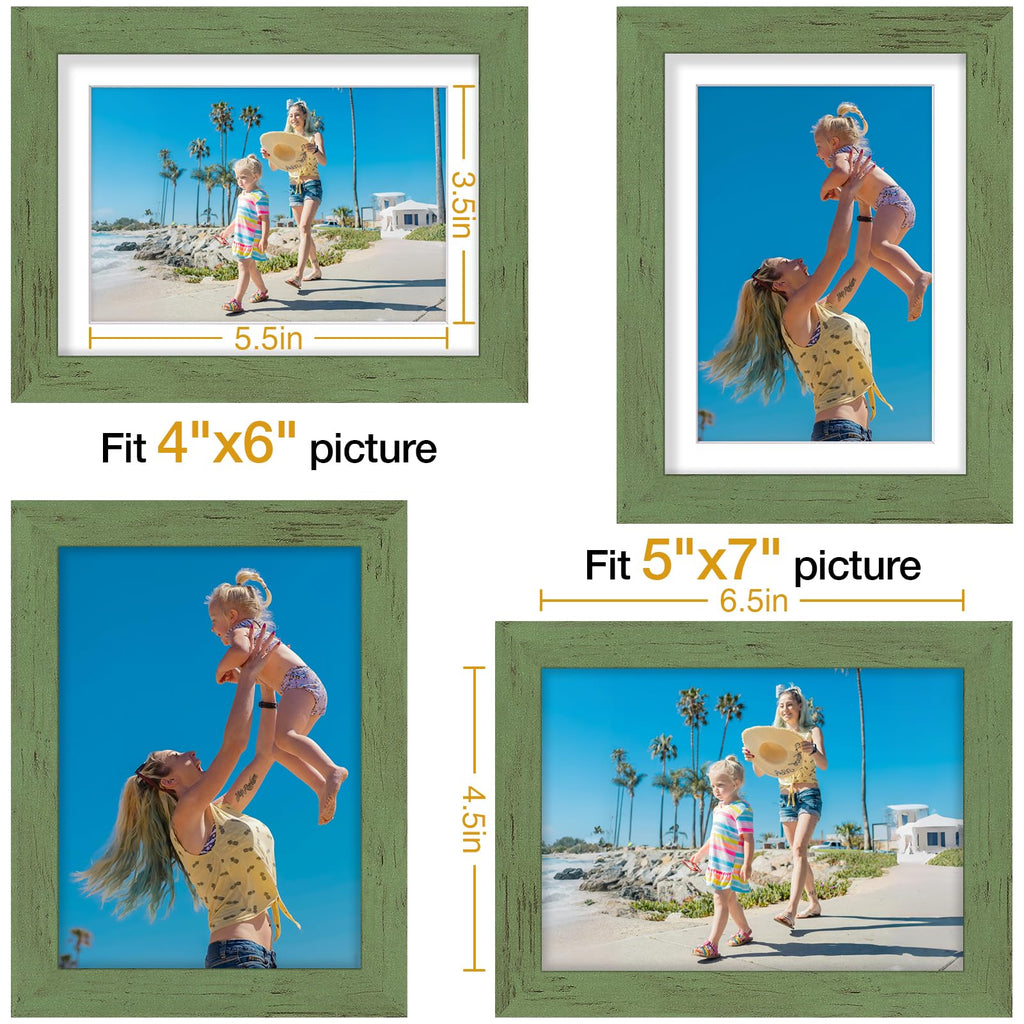 5x7 Picture Frames Set of 9, Wall & Tabletop, Rustic Green