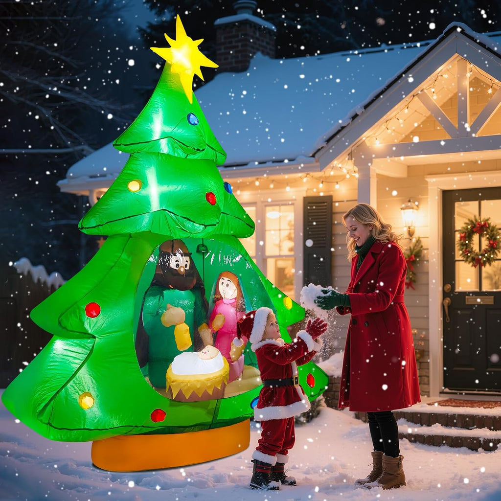 7ft Christmas Tree Inflatable Outdoor Decoration Inflatables Nativity Scene Jesus Blow Up Yard Decorations Built-in