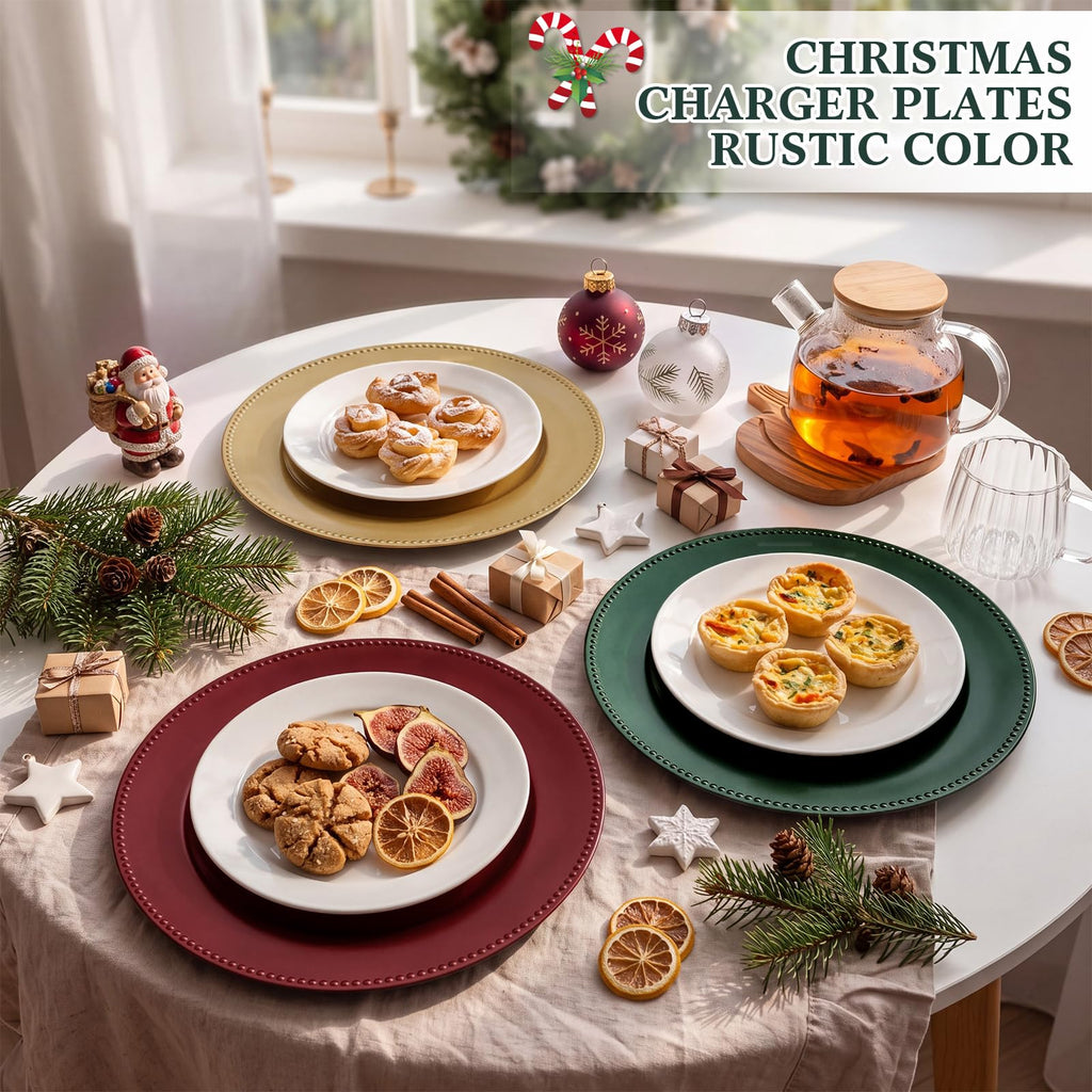12 Pcs Christmas Charger Plates with Beaded Rim 13 Inch Reusable