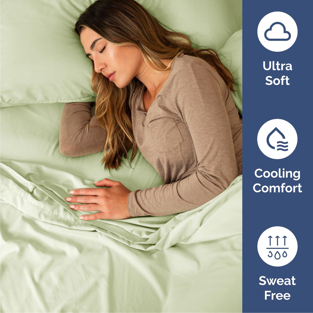 Queen Size 4 Piece Sheet Set - Breathable & Cooling - Light Sage Green