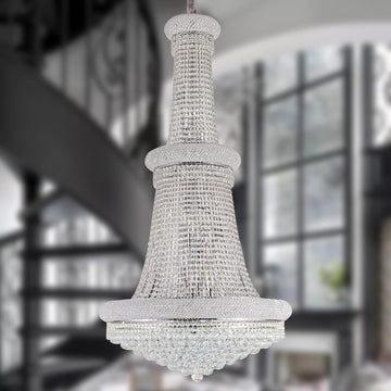 18-Lights 3 Layers Large Chrome Classic Empire Style K9 Crystal Ball Chandelier Decorative Light Fixture for High Ceiling Living Room Foyer Stair Entryway (D27.6 * H59 inches)