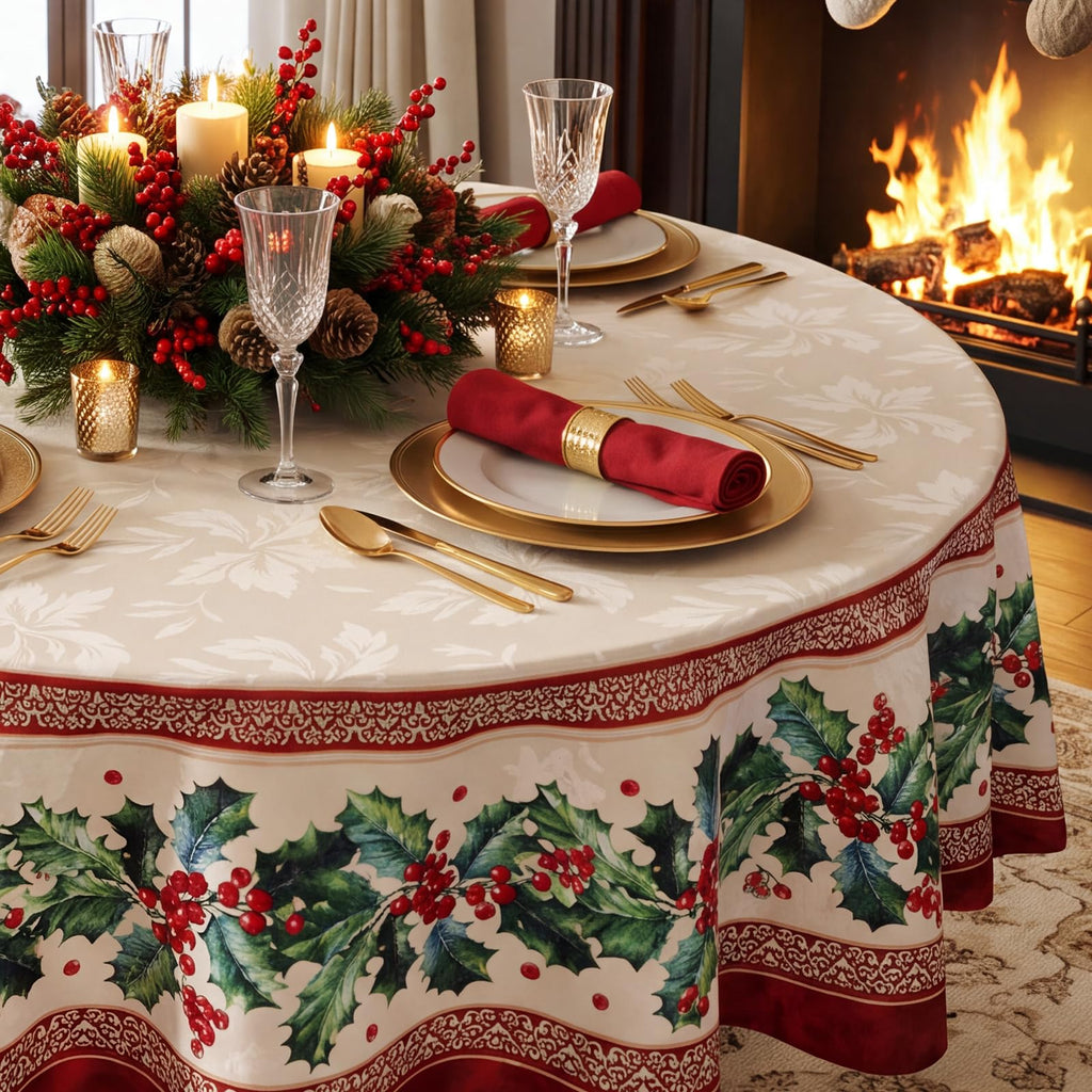 Christmas Jacquard Round Tablecloth, 70 Inch