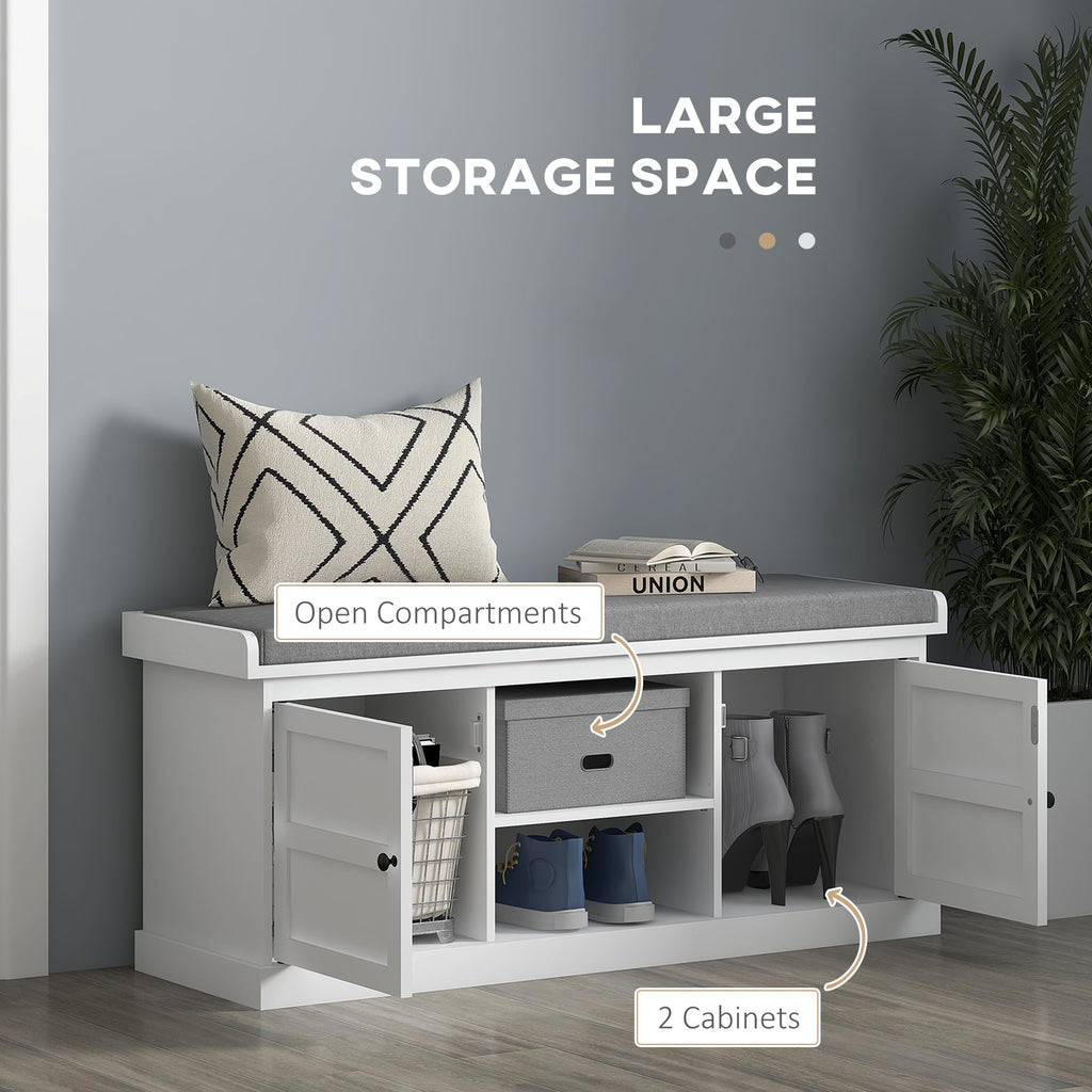 Shoe Bench with Cushion Storage Bench White